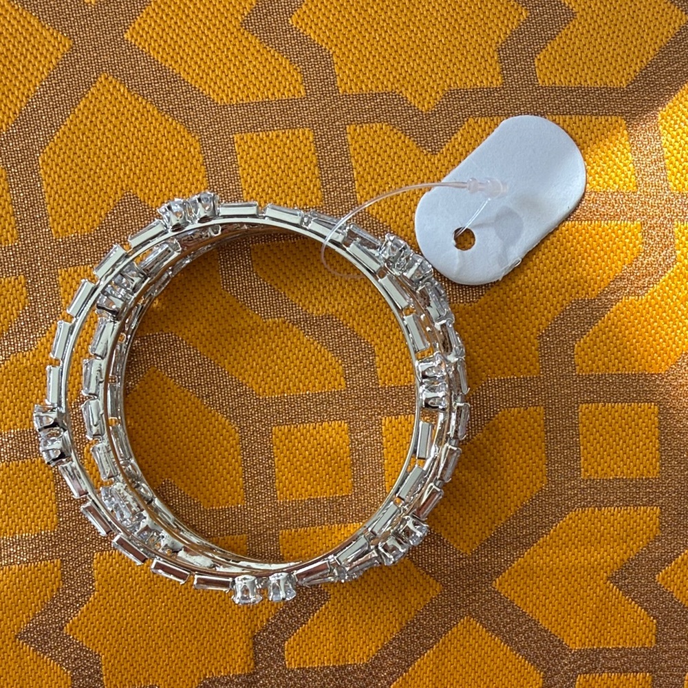 Elegant Silver Crystal Bangle Set